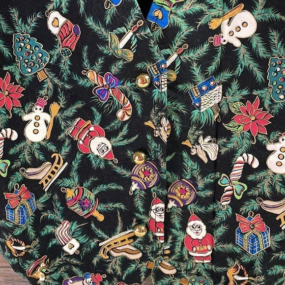 Vintage Holiday Christmas Womens Vest Large Santa & Snowmen Print Vintage - Picture 5 of 6
